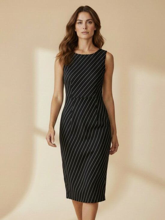 Alex Garfield Dresses & Skirts - Alex Garfield Black White Pinstripes Lined Sleeveless Bias Dress Misses Size 6